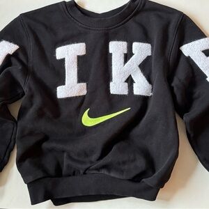 Nike Black Sweatshirt with White Chenille ‘NIKE’ Letters and Neon Swoosh Accent